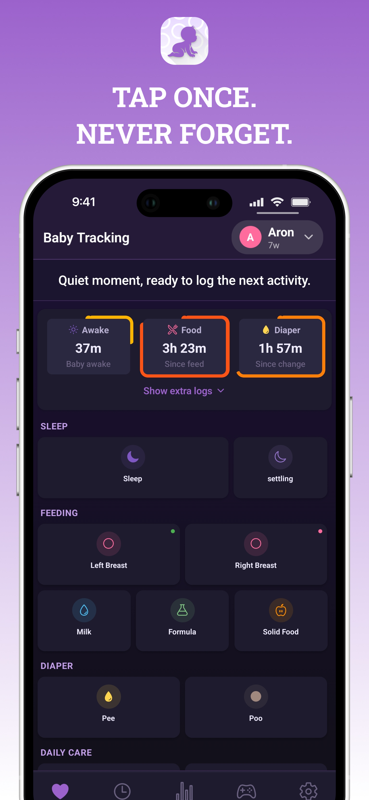 Milli tracking screen logging a feed instantly with no internet connection